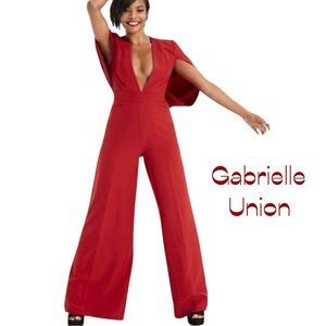 Gabrielle Union Red Caped Jumpsuit Size L